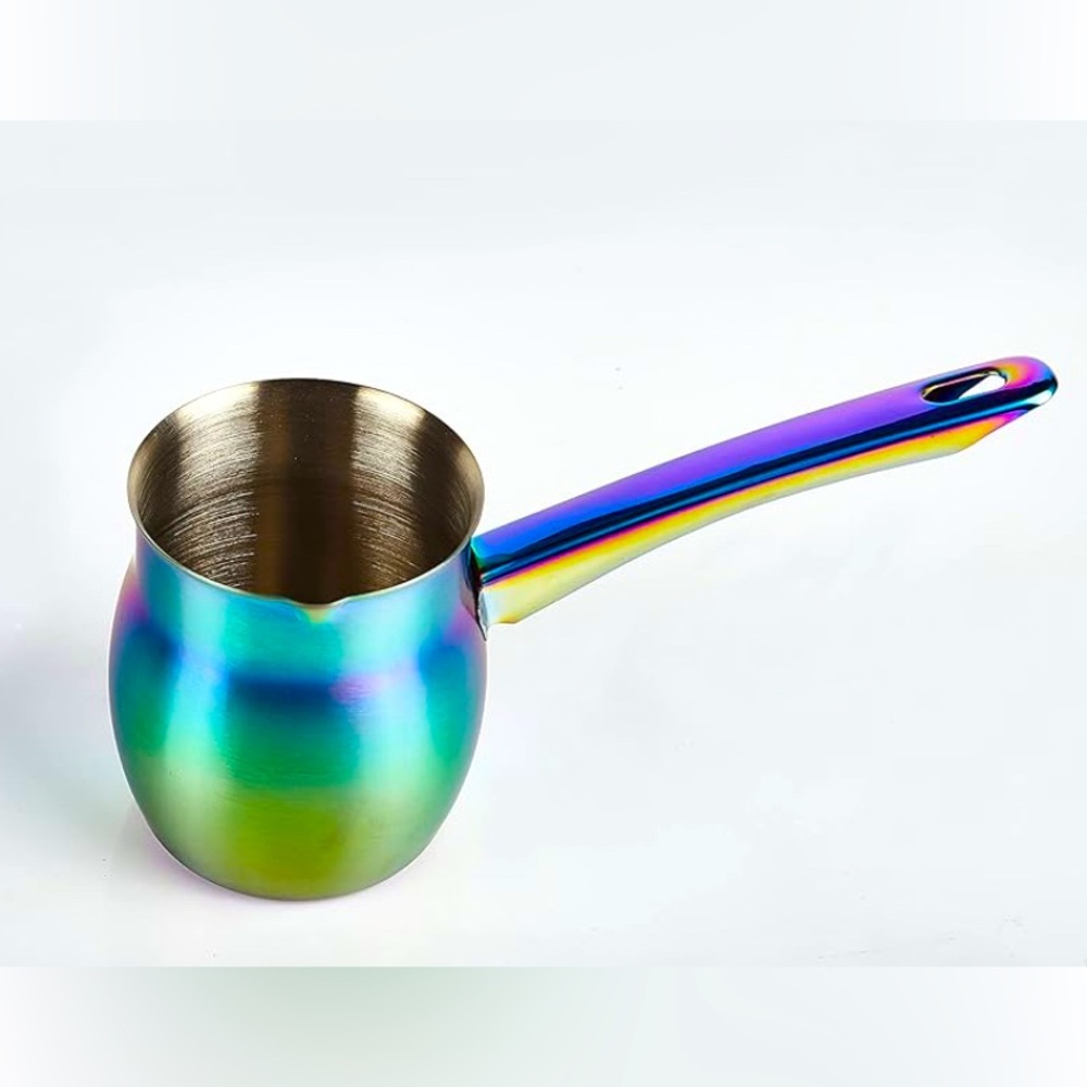 BEAUTIFUL 14 oz Stainless Steel Rainbow Turkish Pot Coffee Maker for Stove Top!